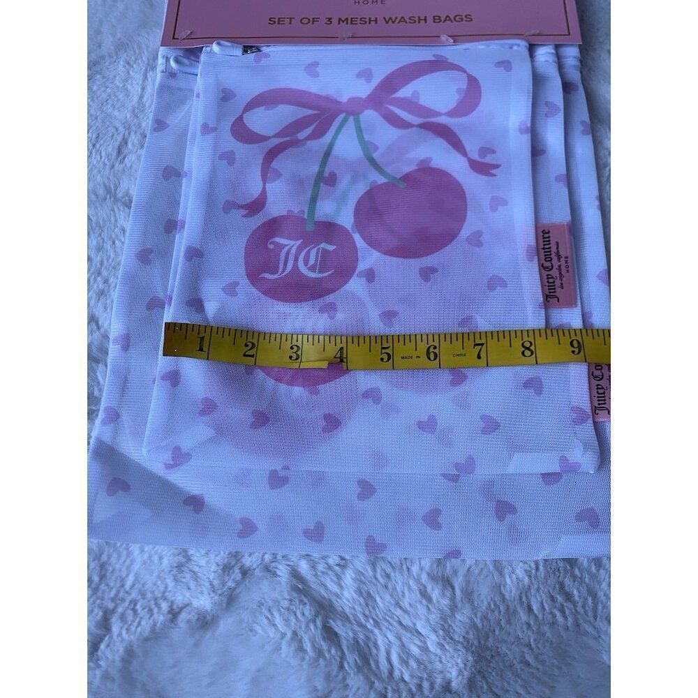Set Of 3 Juicy Couture Home Pink Mesh Wash Bags Cherries Cherry‎ Bows Hearts NEW - Picture 9 of 15